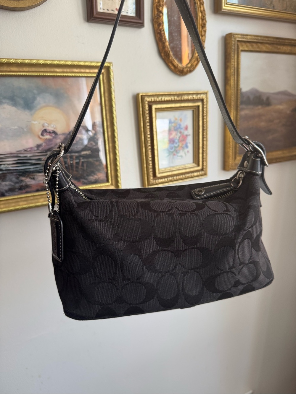 Vintage Coach Soft Signature Demi Black Jacquard Shoulder Bag #6044 Y2K - Picture 2 of 11